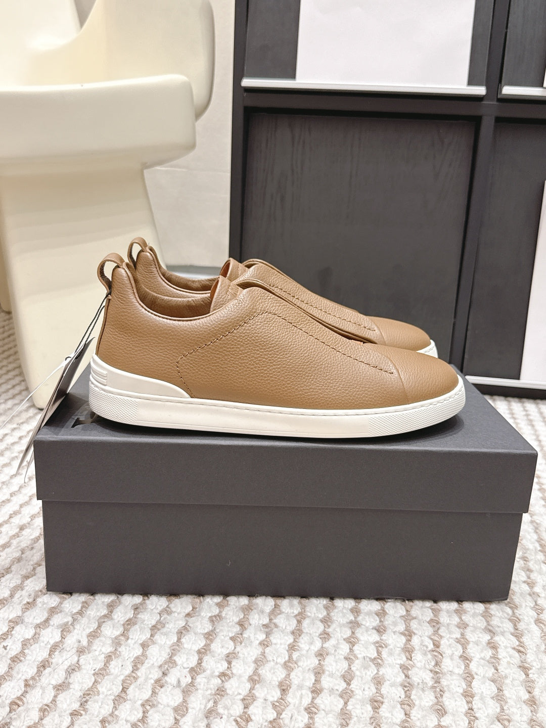 Leather Texture Triple Stitch Sneakers 1826032601