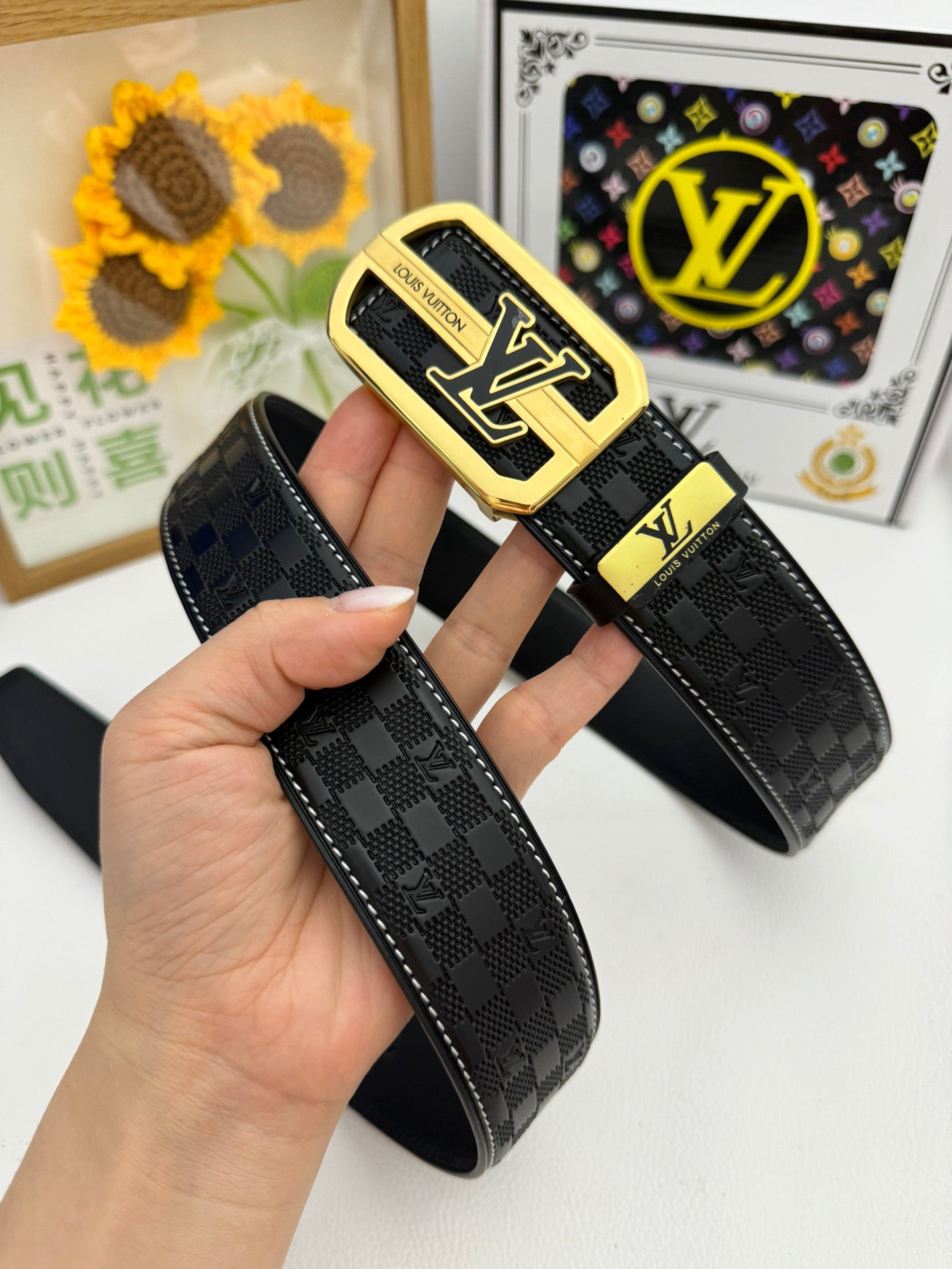 Luxury metal letter top-grain cowhide belt 26022403