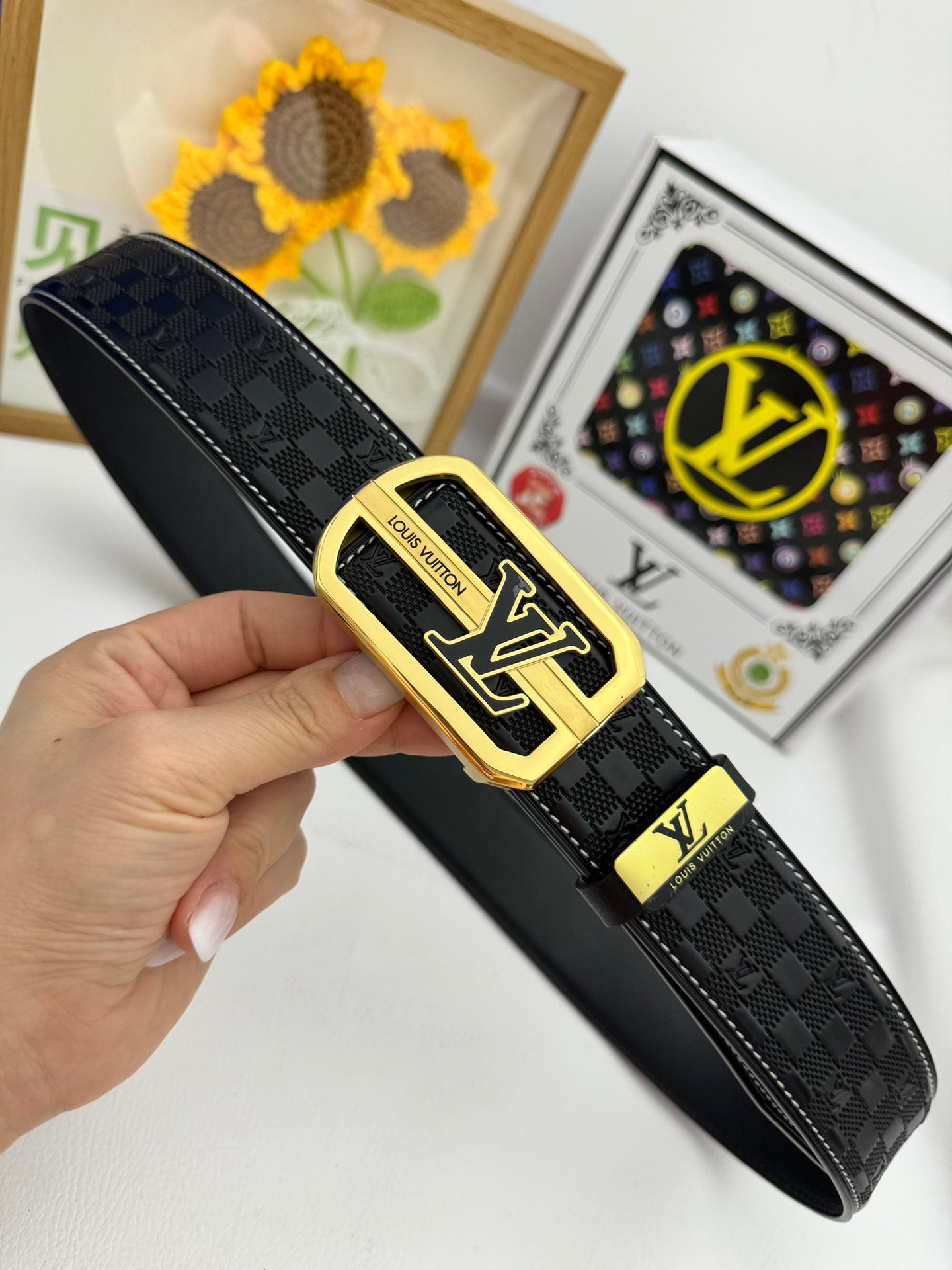 Luxury metal letter top-grain cowhide belt 26022403