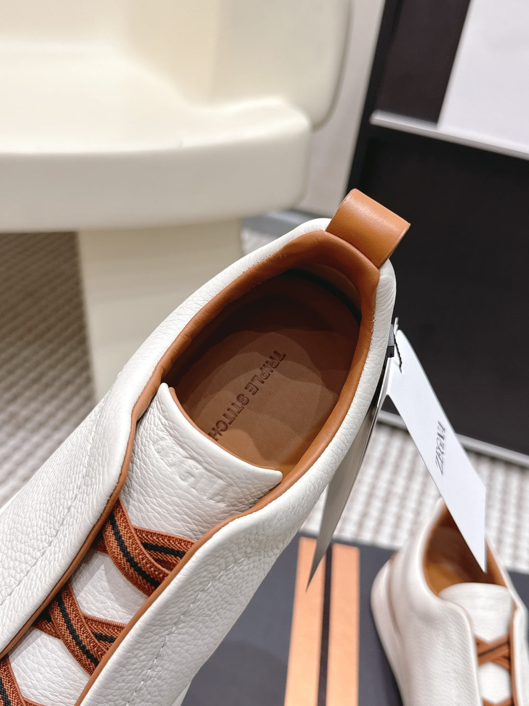 Leather Texture Triple Stitch Sneakers 1826032601