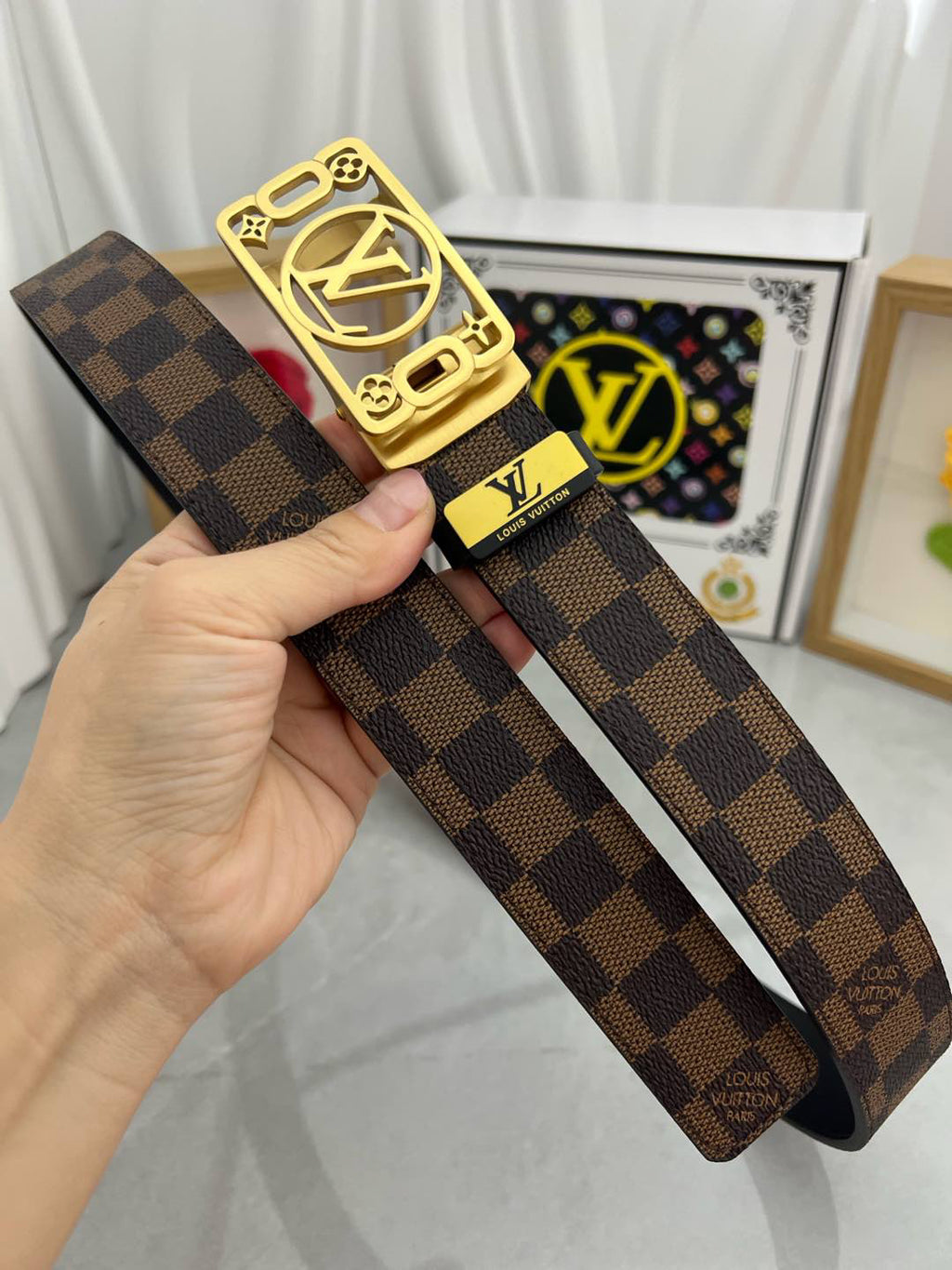 Luxury metal letter top-grain cowhide belt 26022401