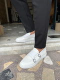 Empire Crocodile Pattern White Double Monk Strap Shoes