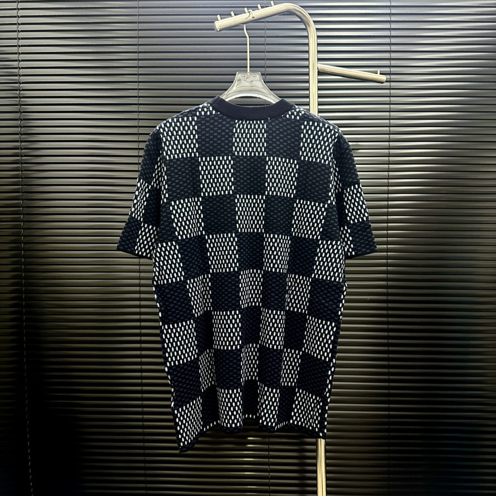 VV Checkerboard rhinestone-embellished knit short-sleeved top 26032606