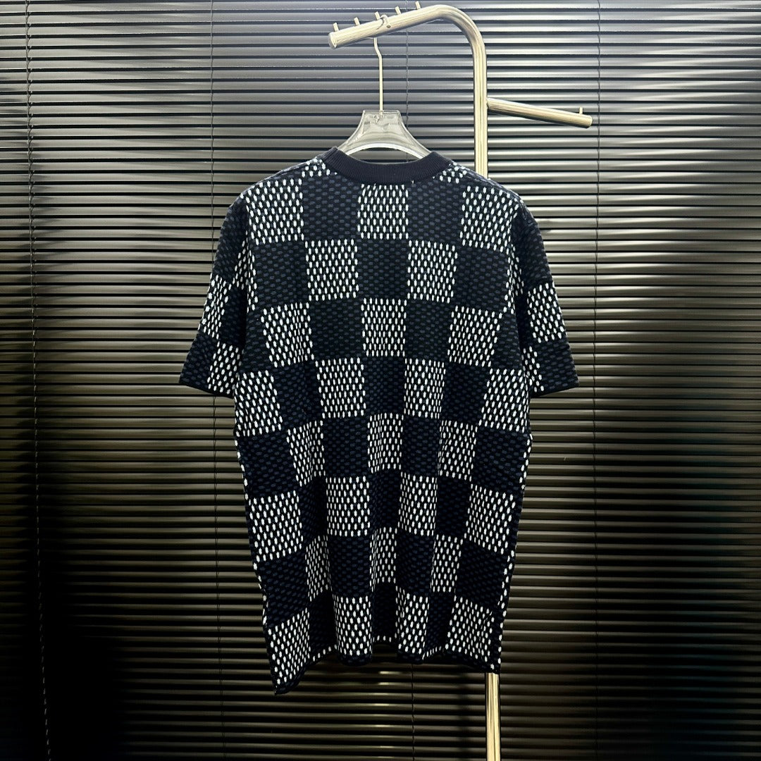 VV Checkerboard rhinestone-embellished knit short-sleeved top 26032606