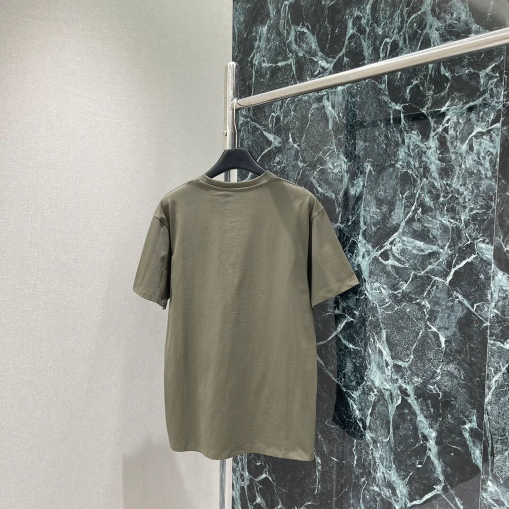 Forest green embroidered crew neck short-sleeved shirt 1426013014