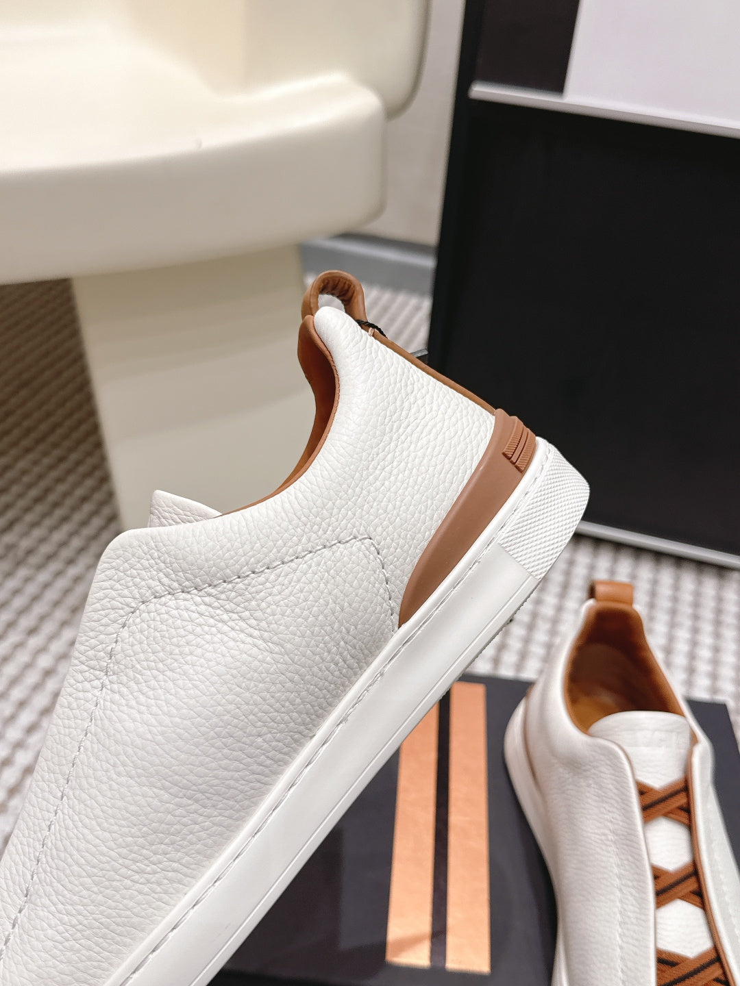 Leather Texture Triple Stitch Sneakers 1826032601